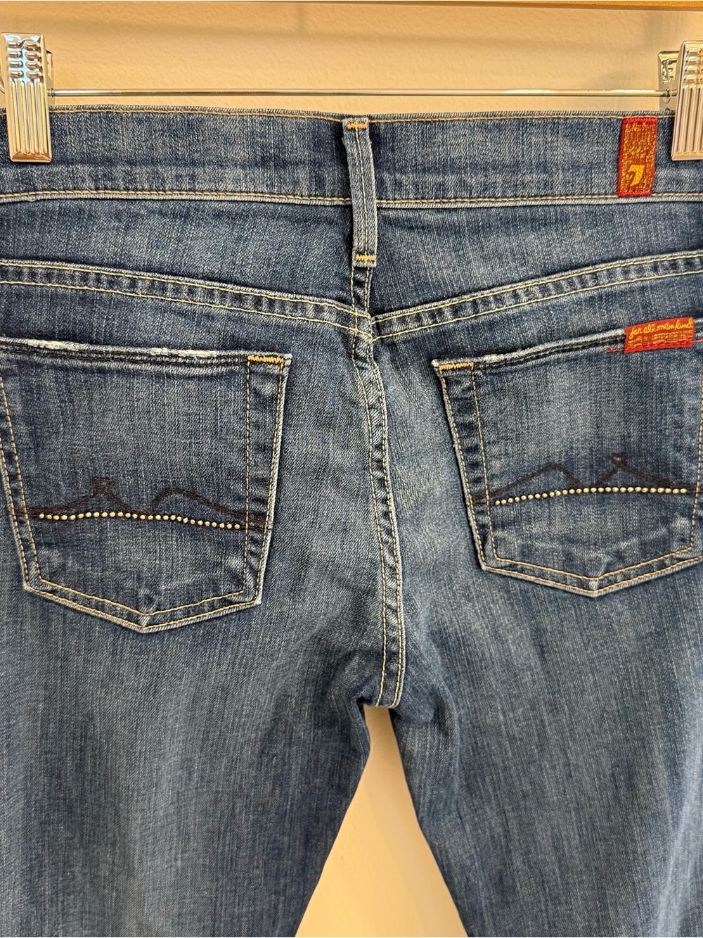 7 For All Mankind Dark Blue Bootcut Jeans with Studded Back Pockets - Picture 2 of 9